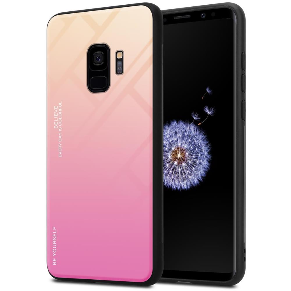 Custodia Compatibile Con Samsung Galaxy S9 In Giallo - Rosa - Coperchio Protettivo Bicolore In Vetro Temperato E Silicone Tpu - Foto 1