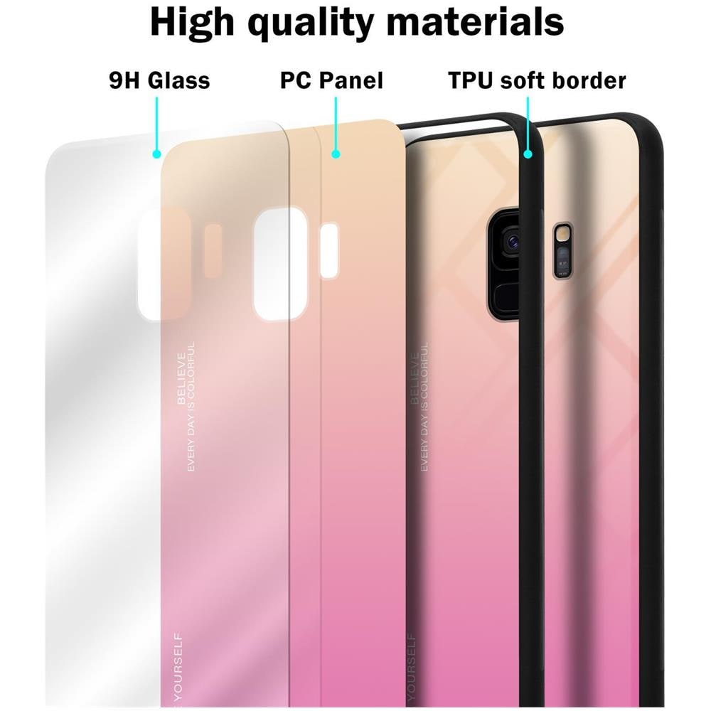 Custodia Compatibile Con Samsung Galaxy S9 In Giallo - Rosa - Coperchio Protettivo Bicolore In Vetro Temperato E Silicone Tpu - Foto 7