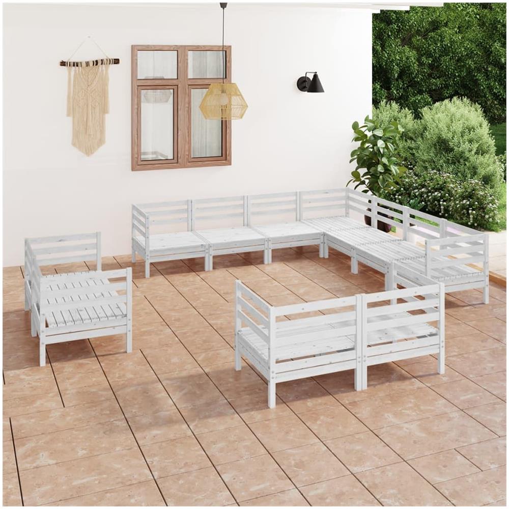 Set Divani Da Giardino 11 Pz In Legno Massello Di Pino Bianco - Foto 1