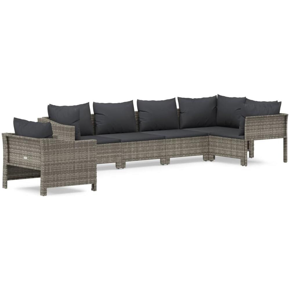 Set Divani da Giardino 6 pz con Cuscini in Polyrattan Grigio - Foto 2