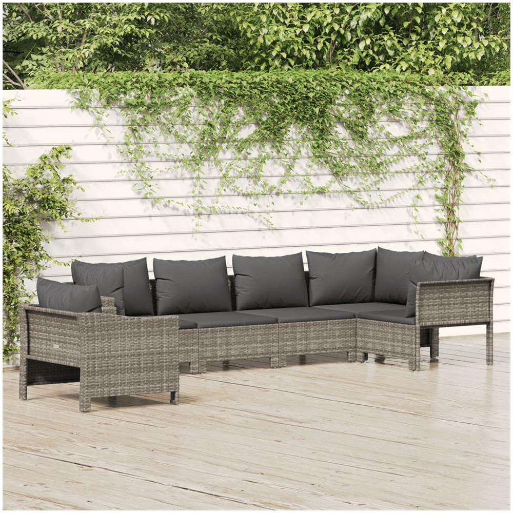 Set Divani da Giardino 6 pz con Cuscini in Polyrattan Grigio - Foto 1