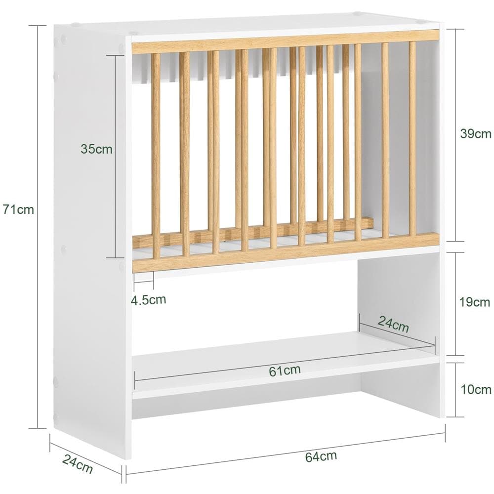 Porta Piatti D'angolo Pensile Cucina Scolapiatti Da Muro Con 7 Ganci 76x47x12 Cm Kcr09-w - Foto 2