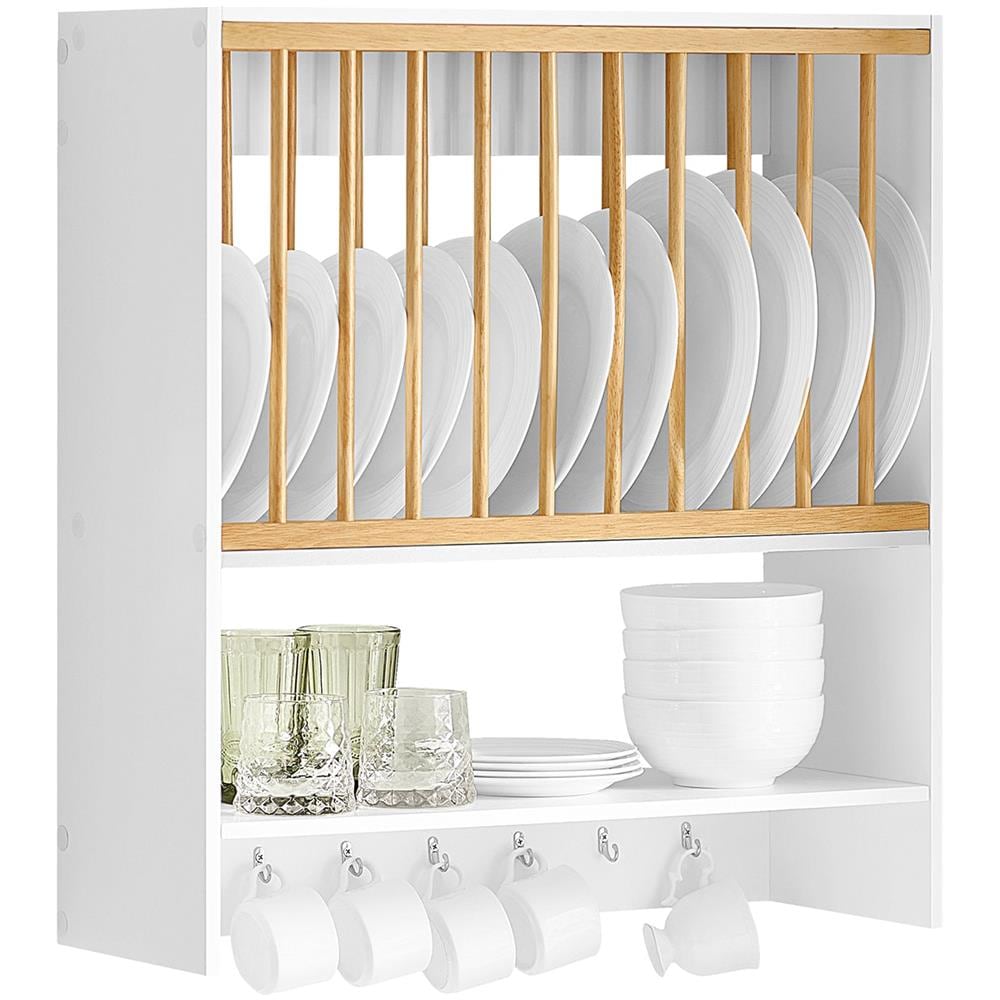 Porta Piatti D'angolo Pensile Cucina Scolapiatti Da Muro Con 7 Ganci 76x47x12 Cm Kcr09-w - Foto 1