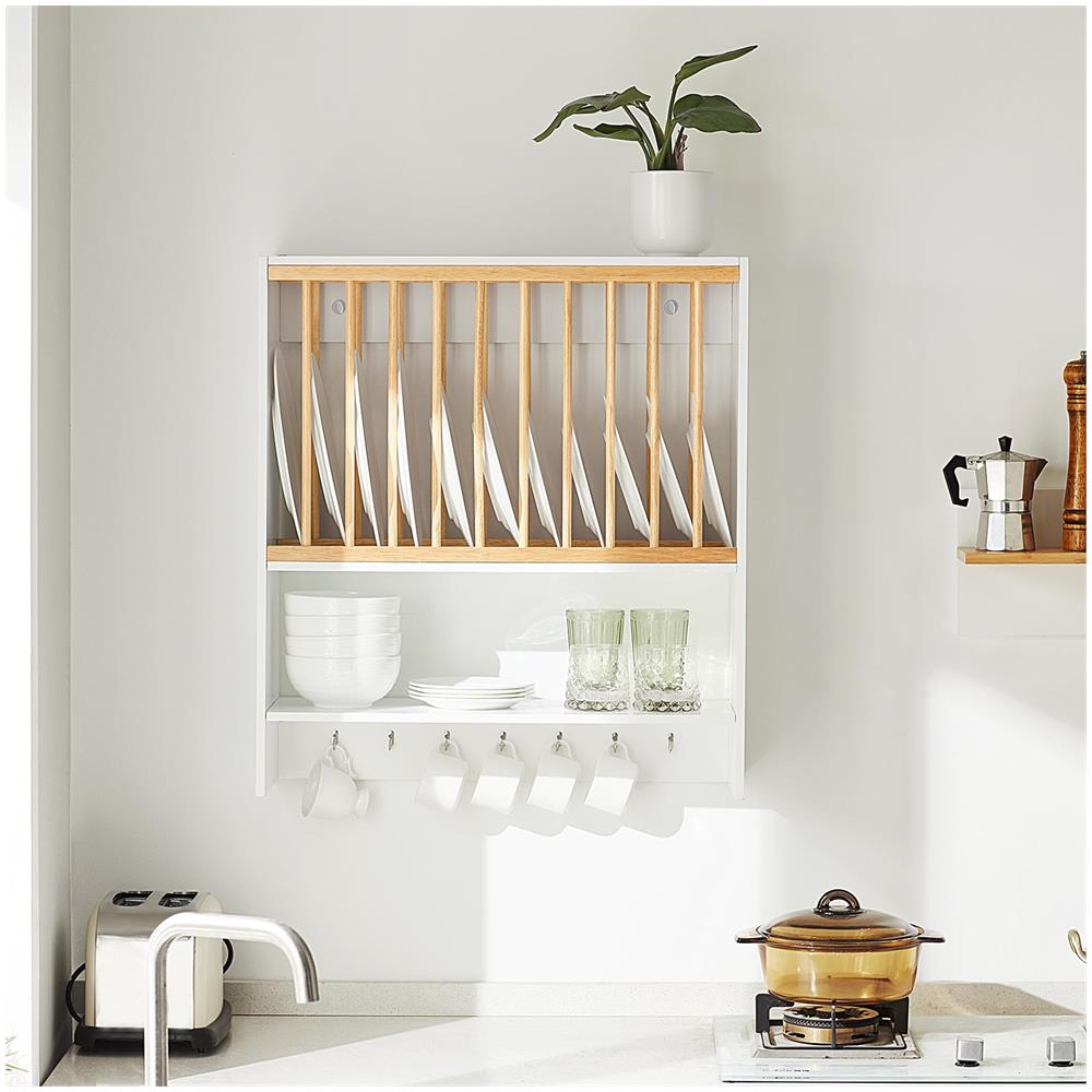 Porta Piatti D'angolo Pensile Cucina Scolapiatti Da Muro Con 7 Ganci 76x47x12 Cm Kcr09-w - Foto 7