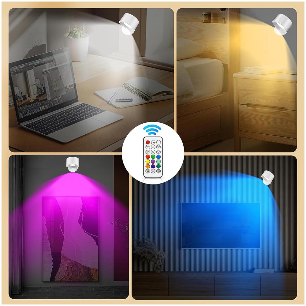 Lampada Da Parete A Led In Confezione Da 2 Con Diversi Colori Di Luce E Telecomando White - Foto 2
