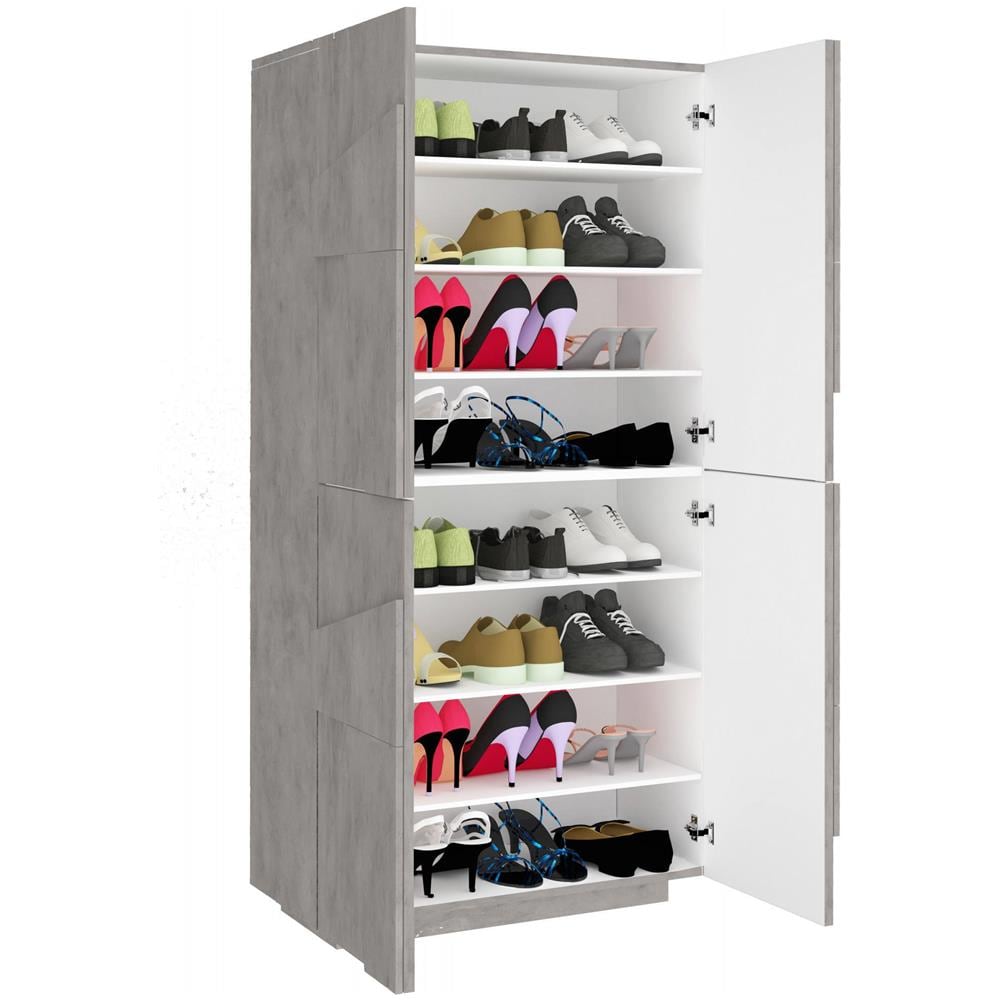 Scarpiera Orfeo, Mobile Multiuso A 4 Ante Battenti, Portascarpe Da Ingresso, 100% Made In Italy, Cm 81x38h167, Ardesia - Foto 4