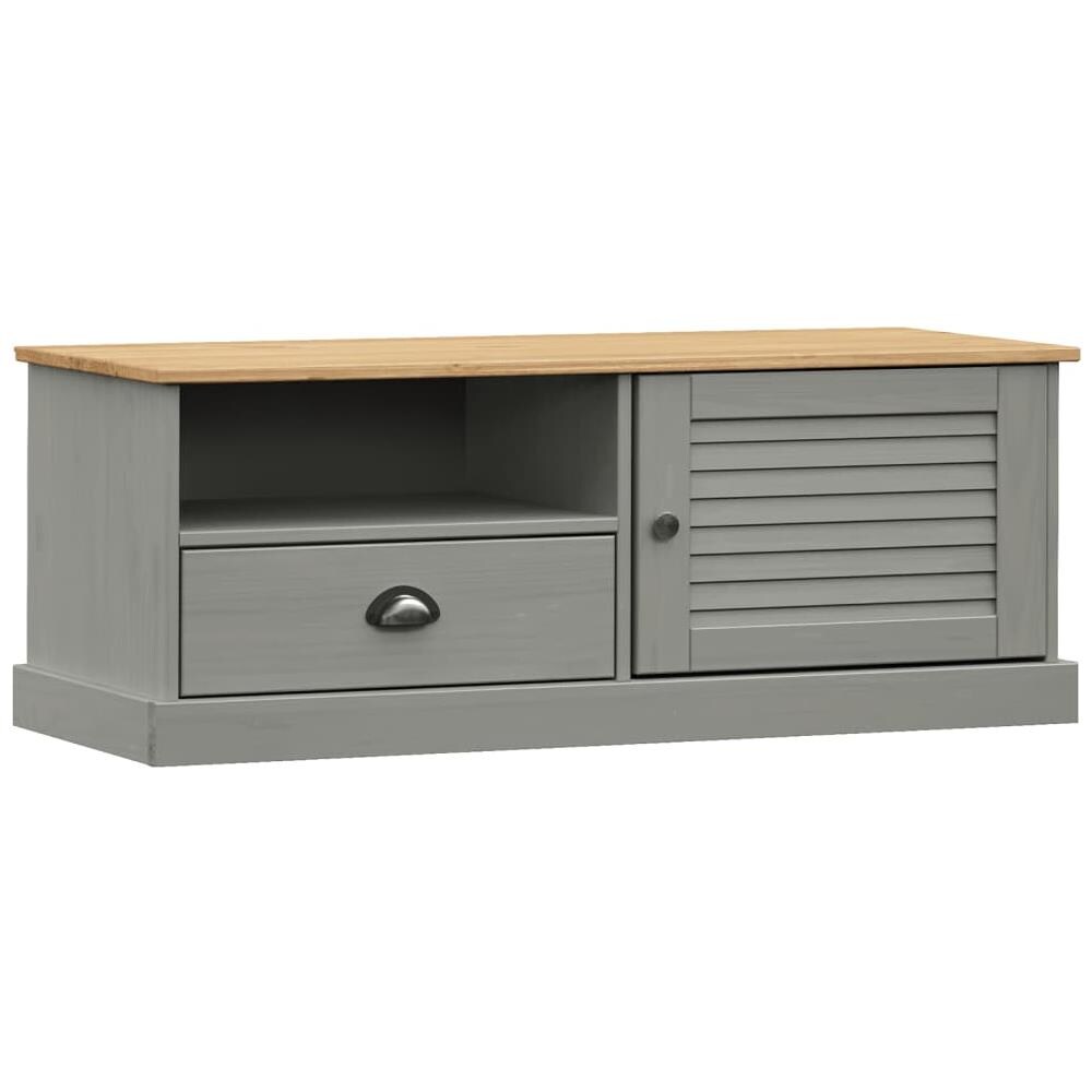 Mobile Porta Tv Vigo Grigio 106x40x40 Cm Legno Massello Di Pino - Foto 2