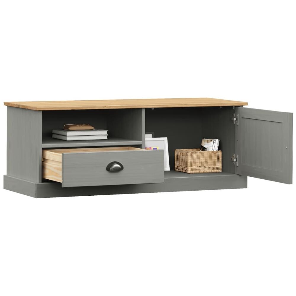 Mobile Porta Tv Vigo Grigio 106x40x40 Cm Legno Massello Di Pino - Foto 3