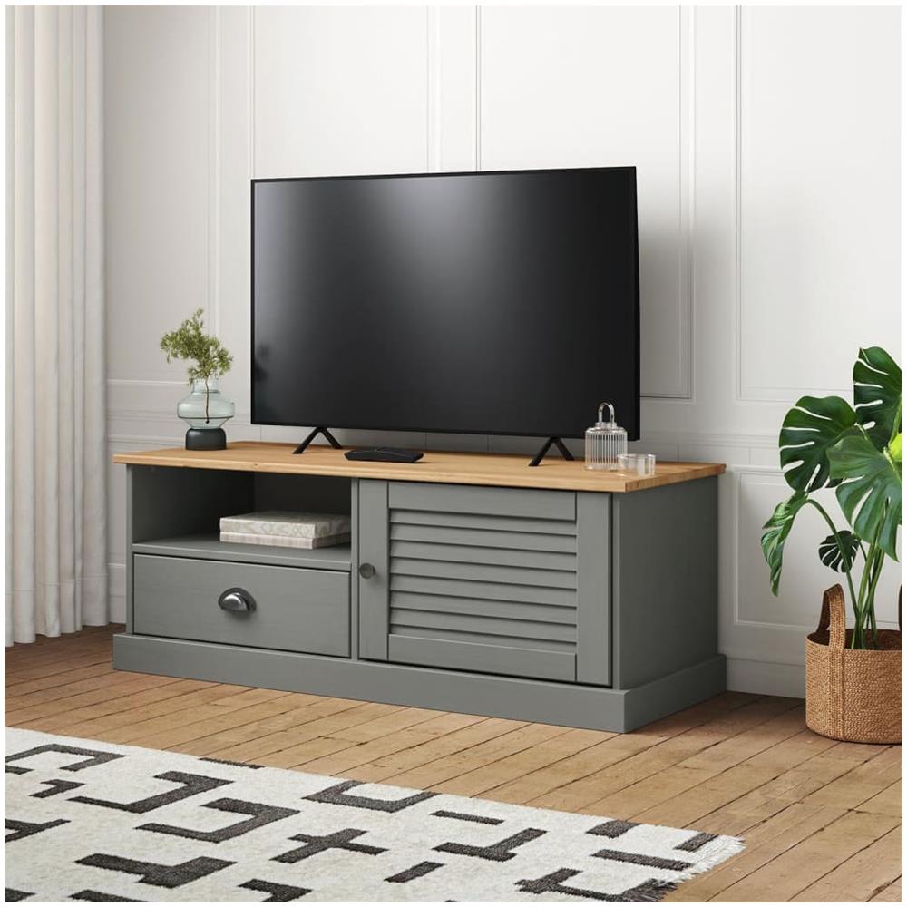 Mobile Porta Tv Vigo Grigio 106x40x40 Cm Legno Massello Di Pino - Foto 1