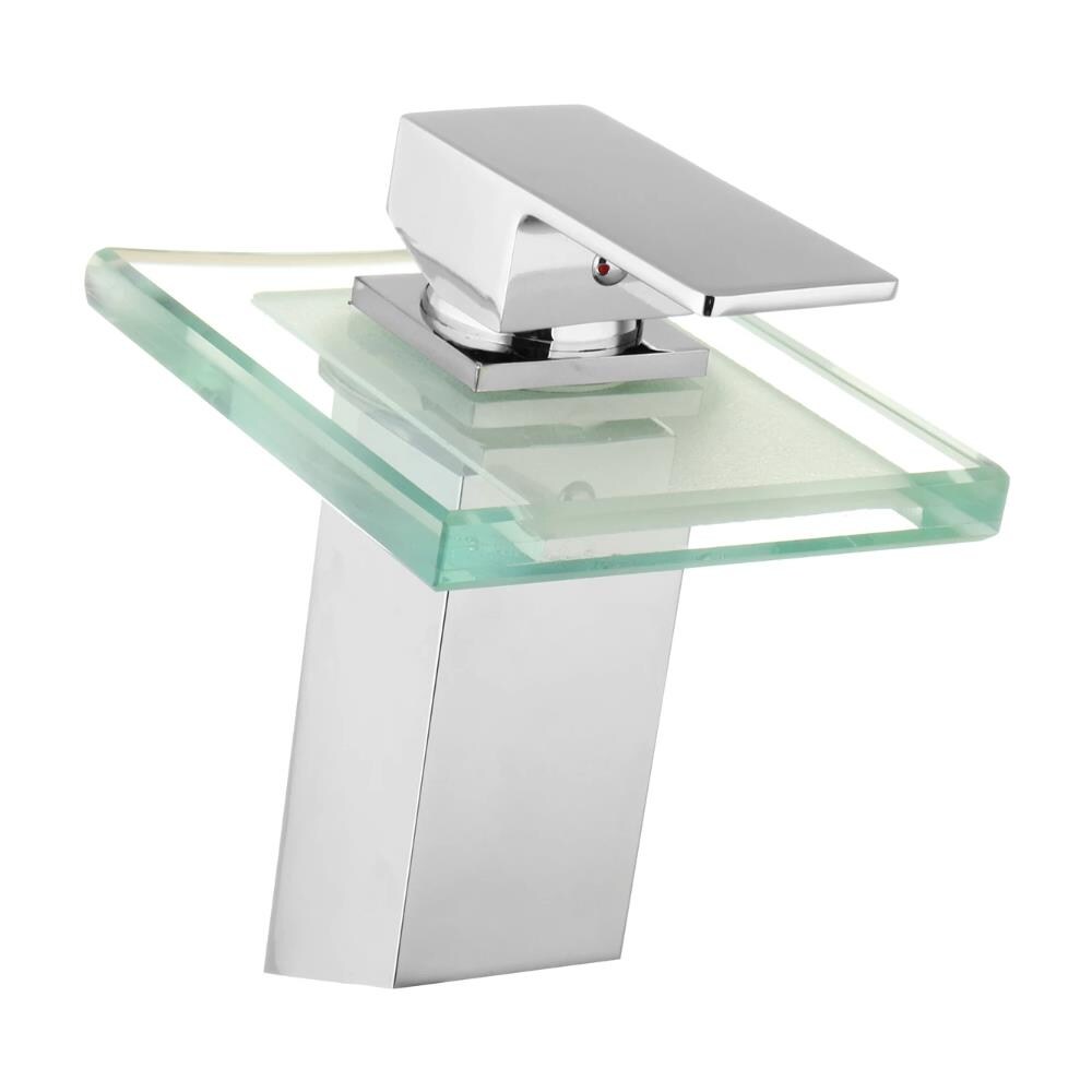 Rubinetto per lavabo da bagno con LED, Blackswan, modello Waterfall M6, vetro temperato trasparente, dimensioni 11,3 x 13,7 cm - Foto 1