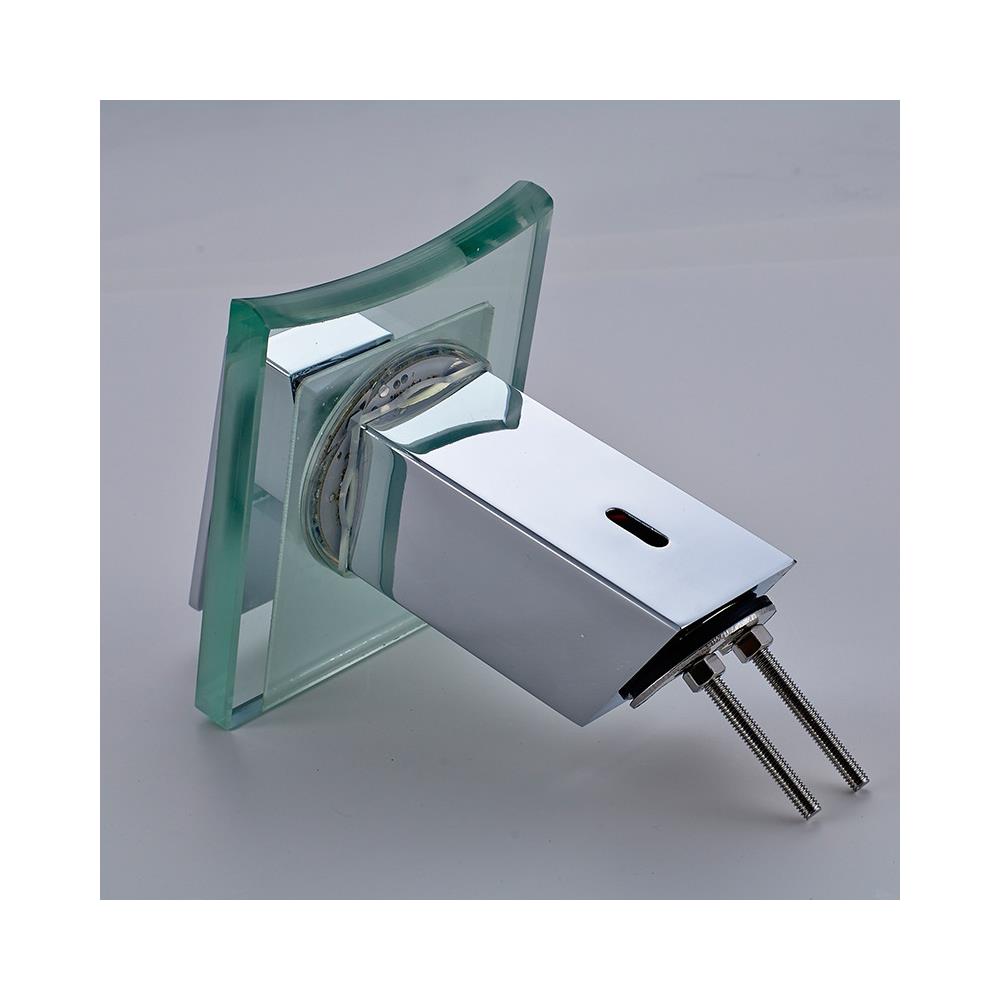 Rubinetto per lavabo da bagno con LED, Blackswan, modello Waterfall M6, vetro temperato trasparente, dimensioni 11,3 x 13,7 cm - Foto 4