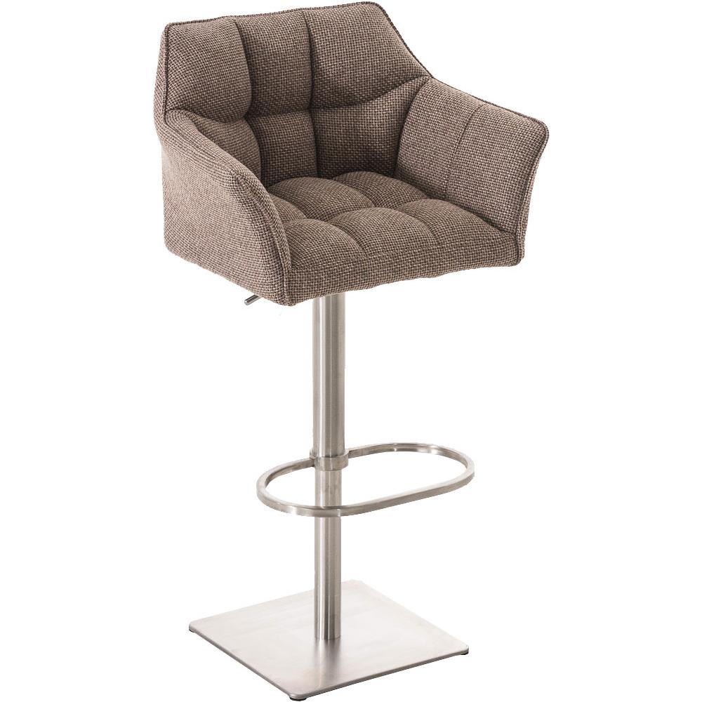 Sgabello Alto Bar Damaso I Sgabello Design Cucina Trapuntato in Tessuto con Braccioli E Schienale Imbottiti l Sedia Sgabello Bar Pub con Poggiapiedi Marrone Terra Acciaio Inox - Foto 1
