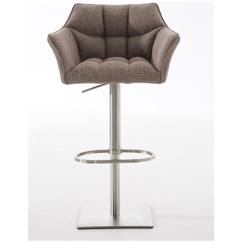 Sgabello Alto Bar Damaso I Sgabello Design Cucina Trapuntato in Tessuto con Braccioli E Schienale Imbottiti l Sedia Sgabello Bar Pub con Poggiapiedi Marrone Terra Acciaio Inox - Foto 2
