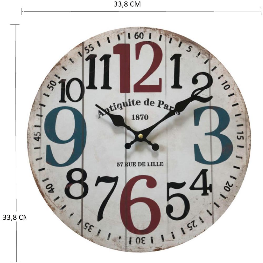 Orologio A Muro Tondo Mdf Bianco Shabby Soggiorno 33,8x33,8x4 - Foto 2