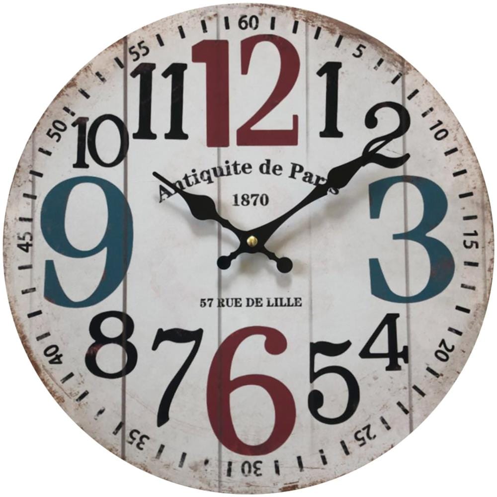 Orologio A Muro Tondo Mdf Bianco Shabby Soggiorno 33,8x33,8x4 - Foto 1