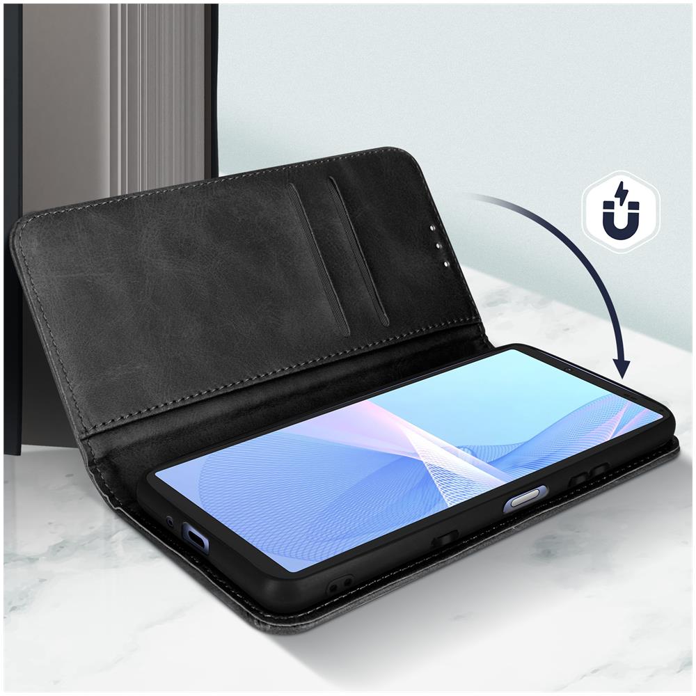 Custodia Sony Xperia 10 Iii Portafoglio Supporto Video Chiusura Magnetica Nera - Foto 2