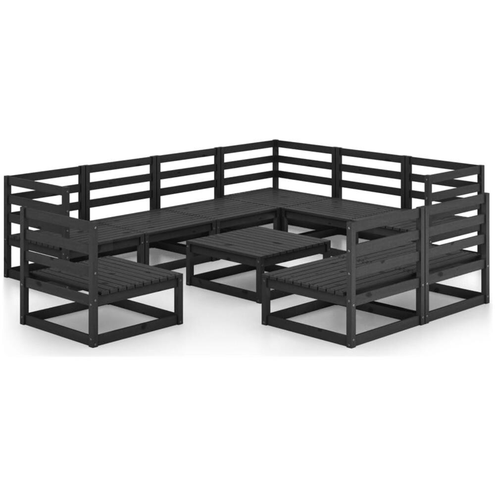 Set Divani da Giardino 10 pz Nero in Legno Massello di Pino - Foto 2