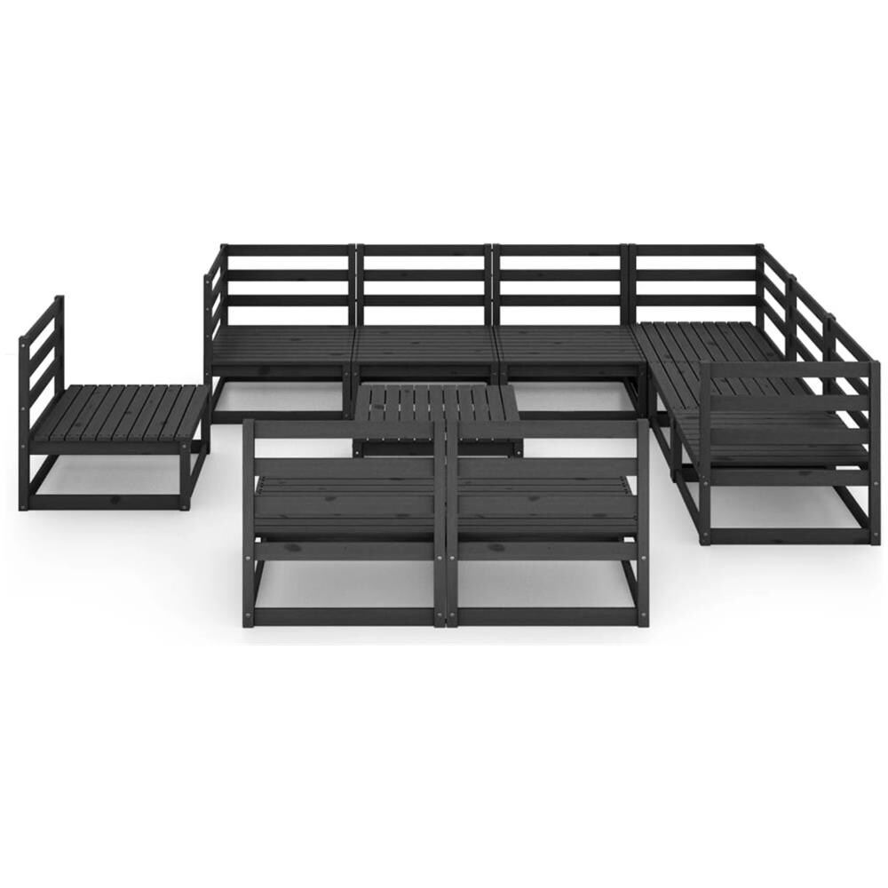 Set Divani da Giardino 10 pz Nero in Legno Massello di Pino - Foto 3