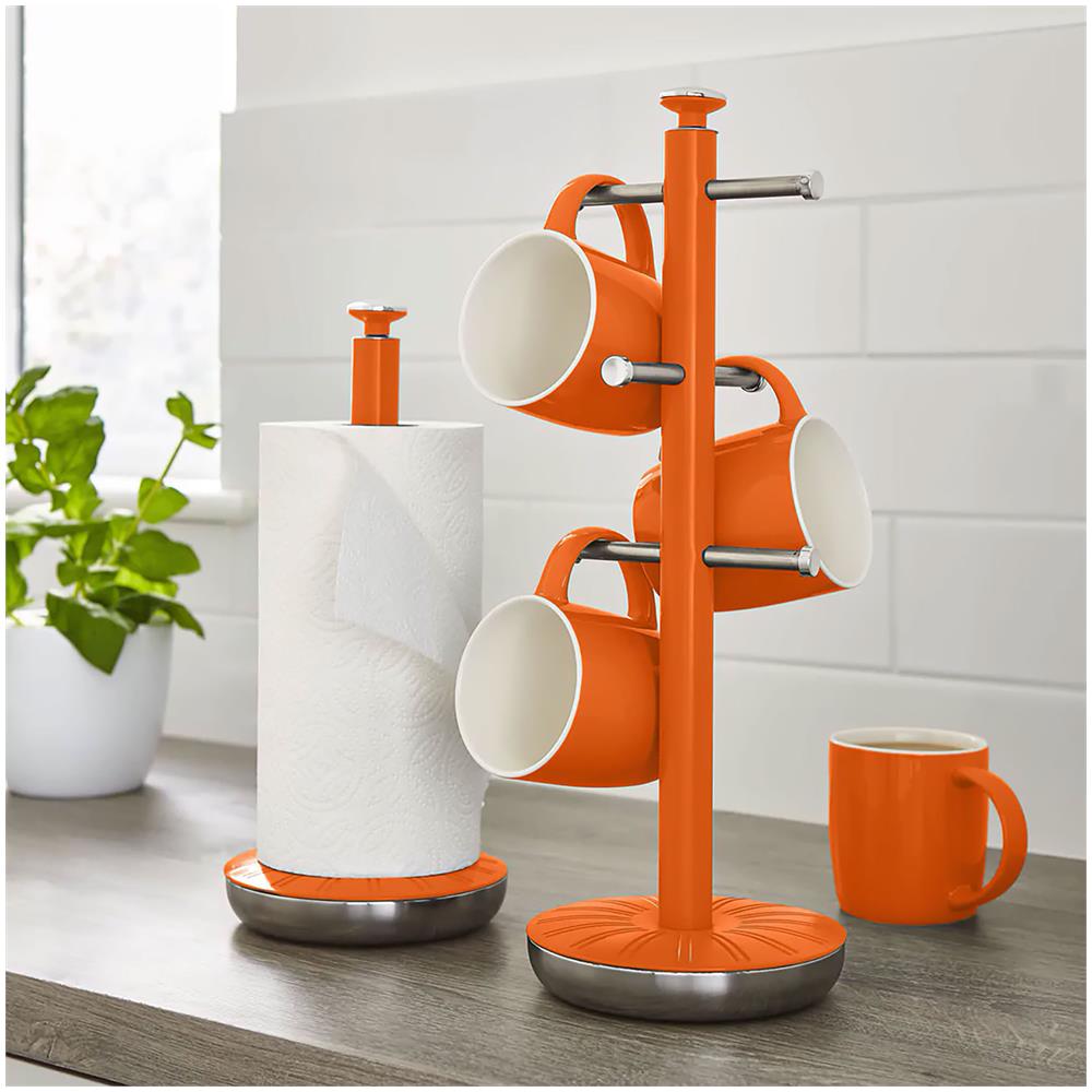 Swka1054on Retro Set Di Portarotolo Da Cucina + Portatazze Supporto Per 6 Tazze Di Caffè Arancione - Foto 4