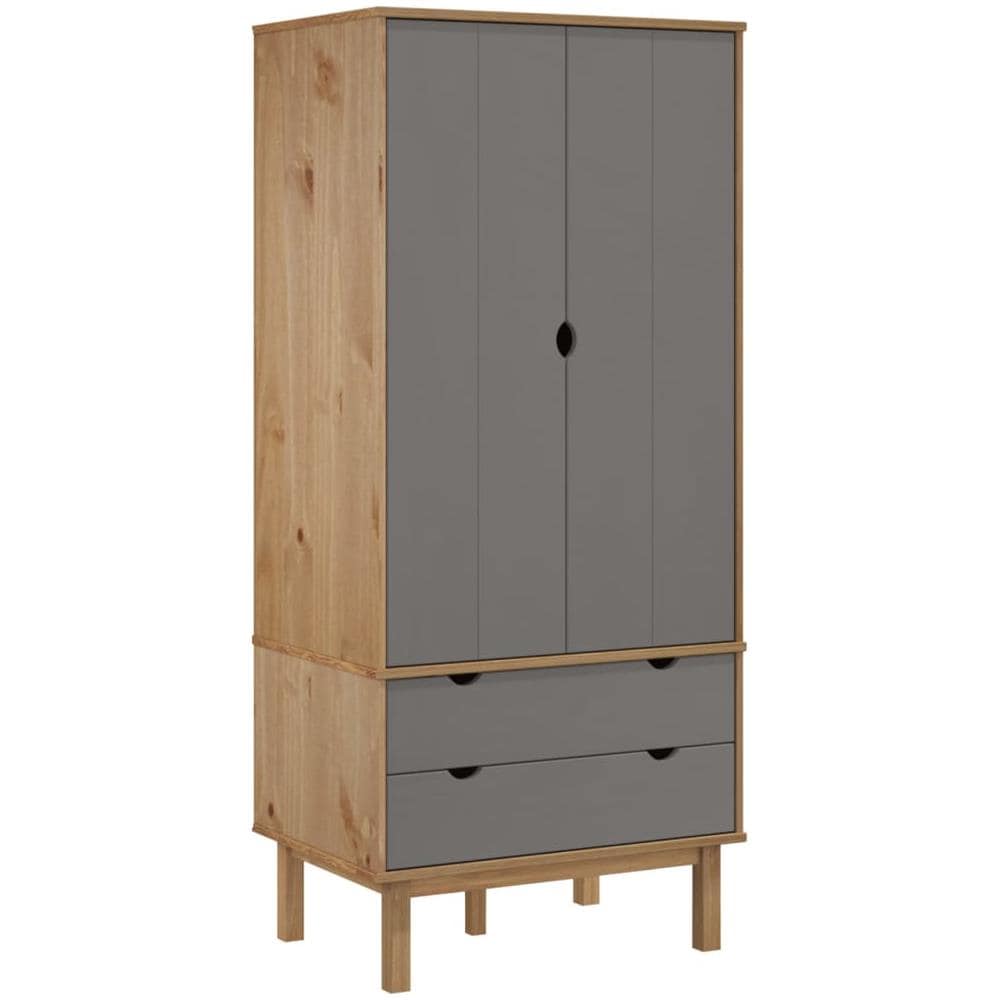 Armadio Marrone E Grigio 76,5x53x172 Cm Legno Massello Di Pino - Foto 2