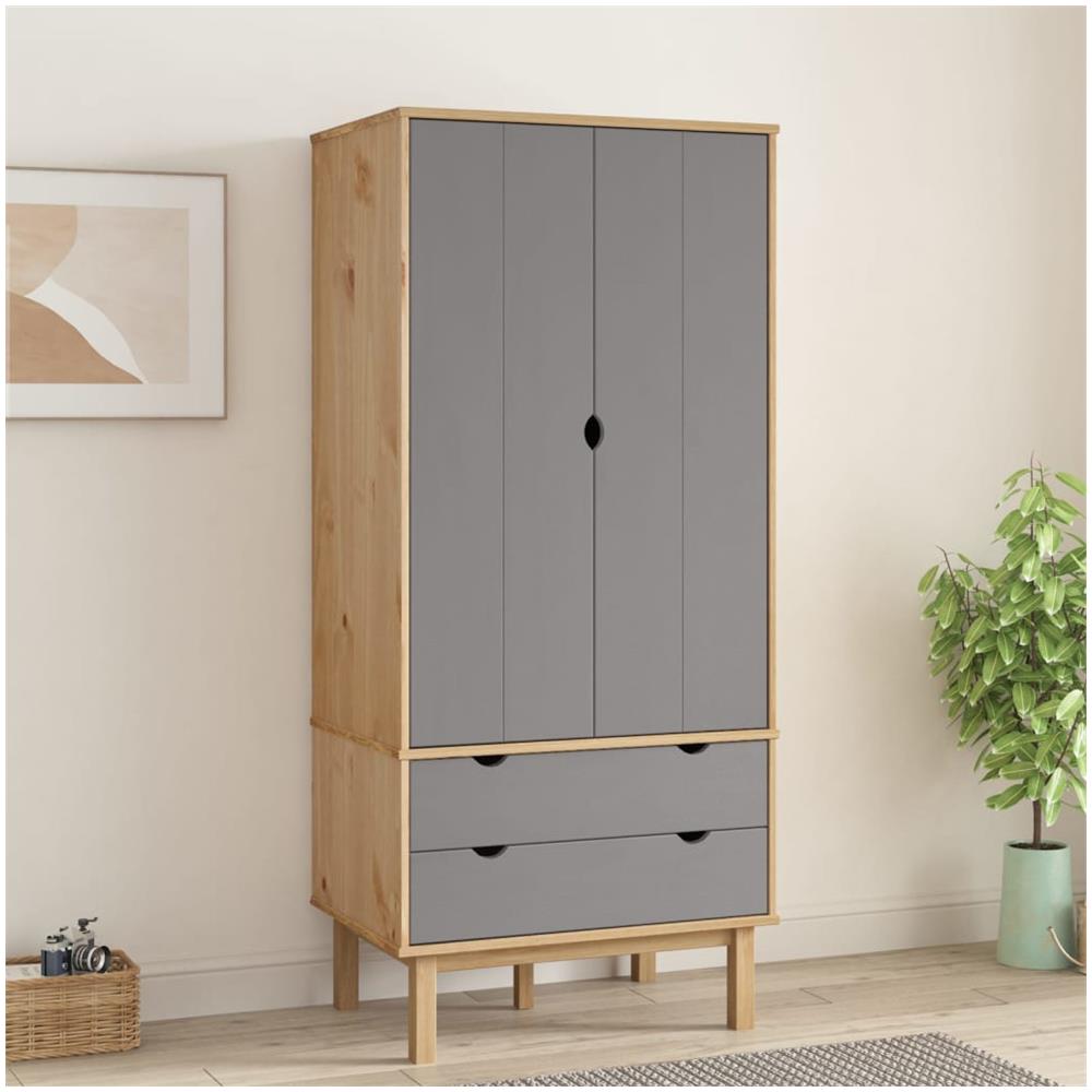 Armadio Marrone E Grigio 76,5x53x172 Cm Legno Massello Di Pino - Foto 1