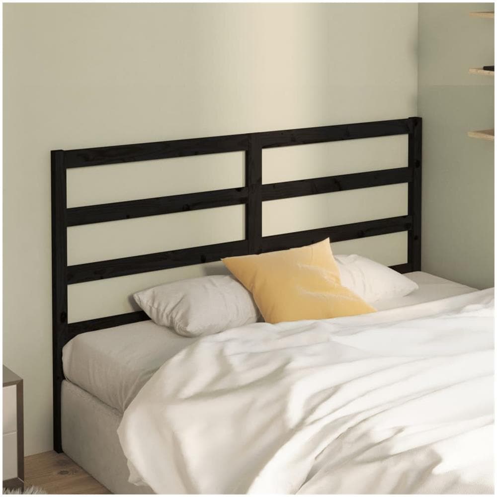 Testiera Per Letto Nera 126x4x100 Cm In Legno Massello Di Pino - Foto 3