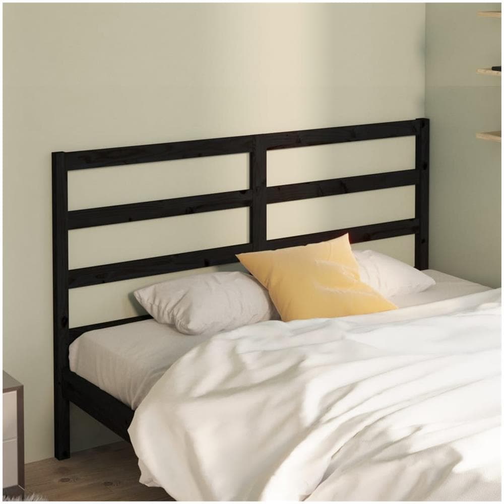 Testiera Per Letto Nera 126x4x100 Cm In Legno Massello Di Pino - Foto 1