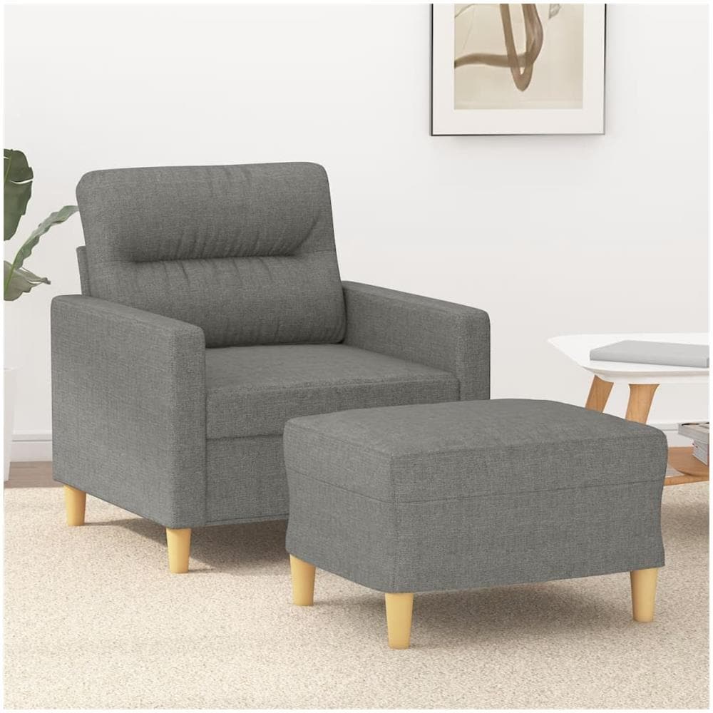 Poltrona Con Poggiapiedi Grigio Scuro 60 Cm In Tessuto - Foto 1