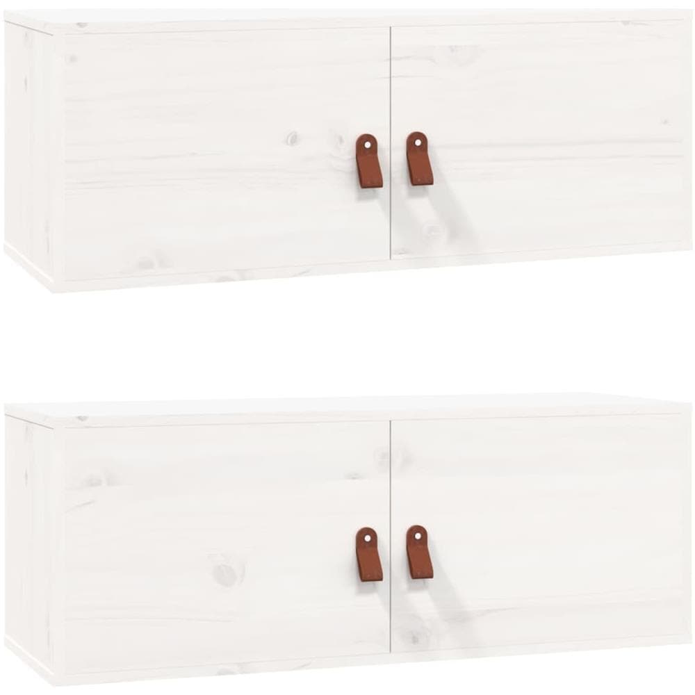Pensili 2 Pz Bianchi 80x30x30 Cm In Legno Massello Di Pino - Foto 3