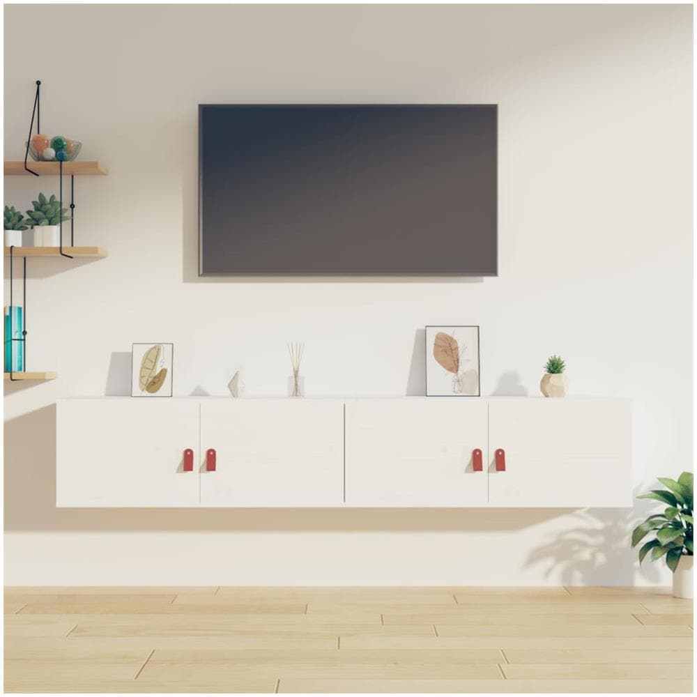 Pensili 2 Pz Bianchi 80x30x30 Cm In Legno Massello Di Pino - Foto 1