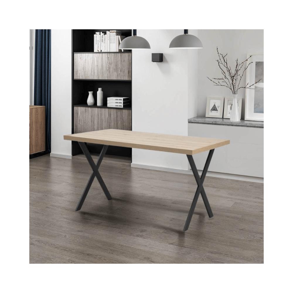 Tavolo Rettangolare Bryan Rovere Gambe Incrociate Nere 139x80x76 - Foto 1
