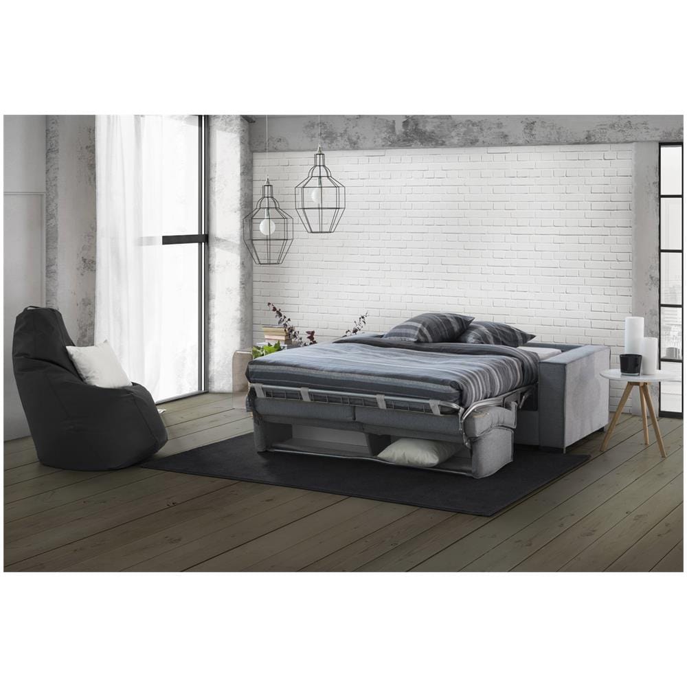 Divano Letto Achiropita, Divano A 2 Posti Large, 100% Made In Italy, Sofà Soggiorno Con Apertura Girevole, In Tessuto Imbottito, Con Braccioli Slim, Cm 180x95h90, Grigio - Foto 2