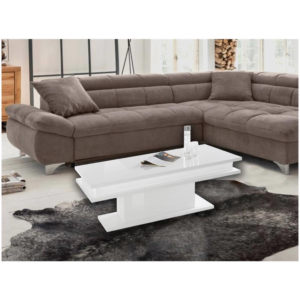 Tavolino Da Salotto Leon, Tavolo Basso Da Caffè, Mobiletto Portariviste, 100% Made In Italy, Cm 100x55h42, Bianco Lucido - Foto 1
