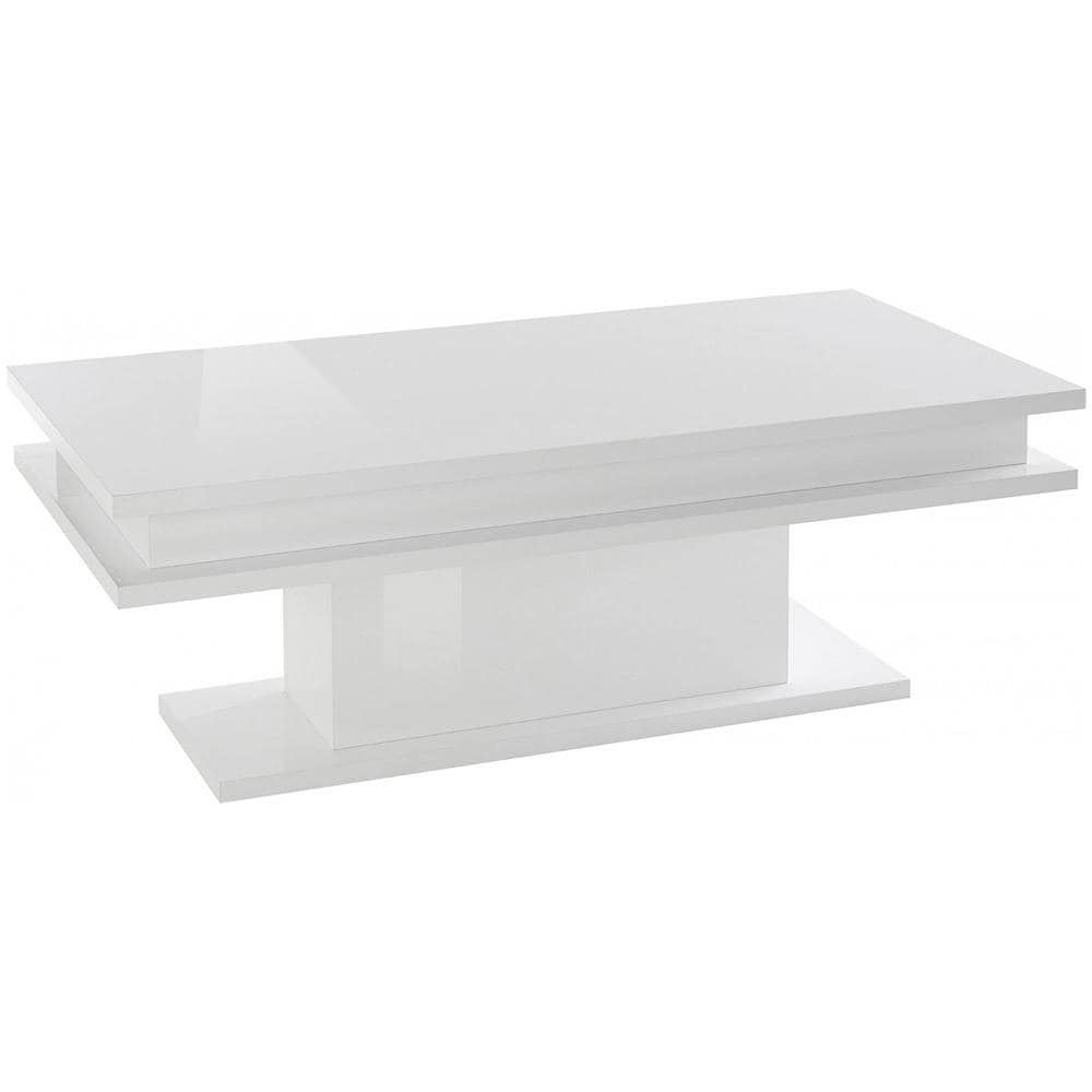 Tavolino Da Salotto Leon, Tavolo Basso Da Caffè, Mobiletto Portariviste, 100% Made In Italy, Cm 100x55h42, Bianco Lucido - Foto 2