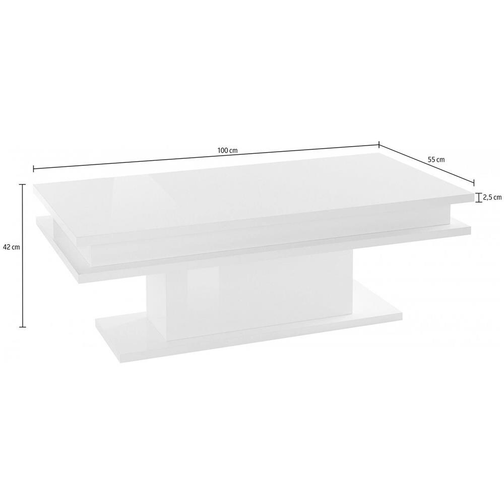 Tavolino Da Salotto Leon, Tavolo Basso Da Caffè, Mobiletto Portariviste, 100% Made In Italy, Cm 100x55h42, Bianco Lucido - Foto 3