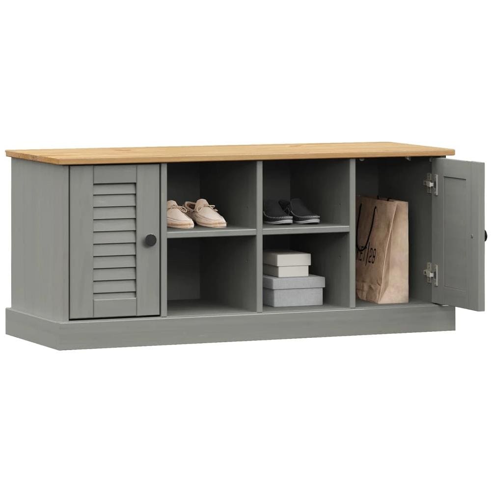 Panca Porta Scarpe Vigo 106x35x40 Cm Legno Massello Pino Grigio - Foto 3