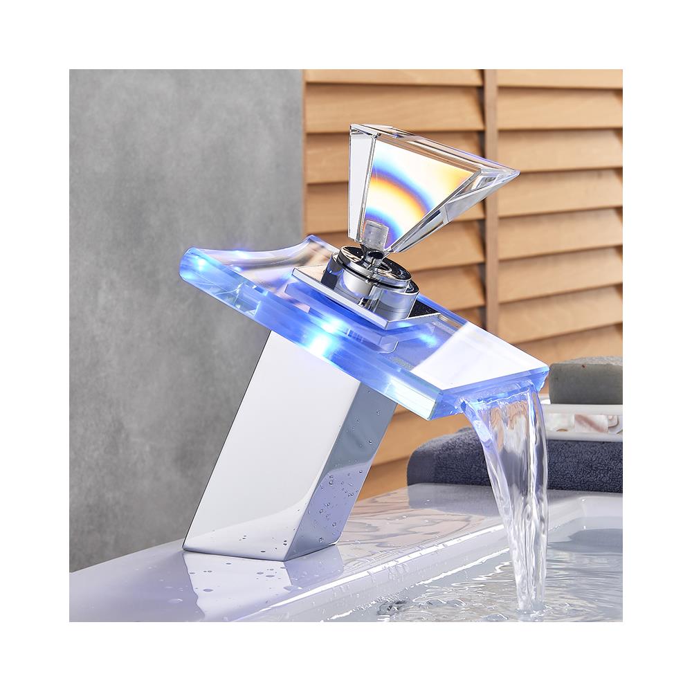 Rubinetto per lavabo da bagno con LED, Blackswan, Cascada Tipo M21, modello cromato, misura 18 cm - Foto 2