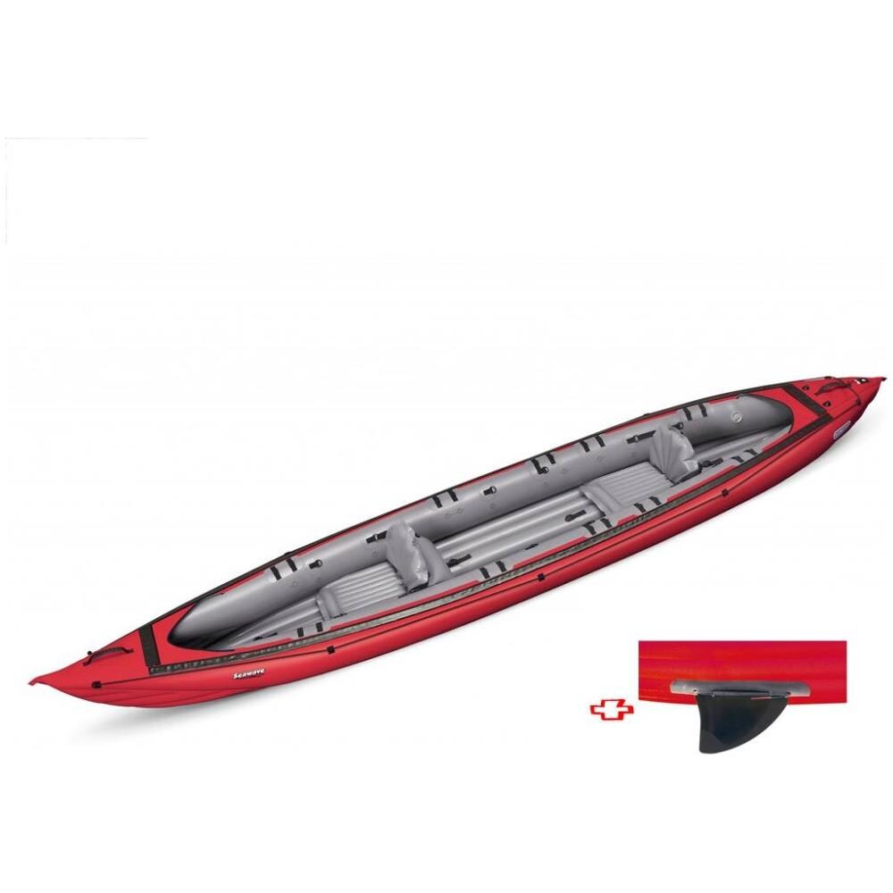 Canoa Gonfiabile Seawave Rosso Con Pinna 044119-r (5c/11c) + 2 Pagaie Touring-2 Div. In 2 Parti + Pompa - Foto 2