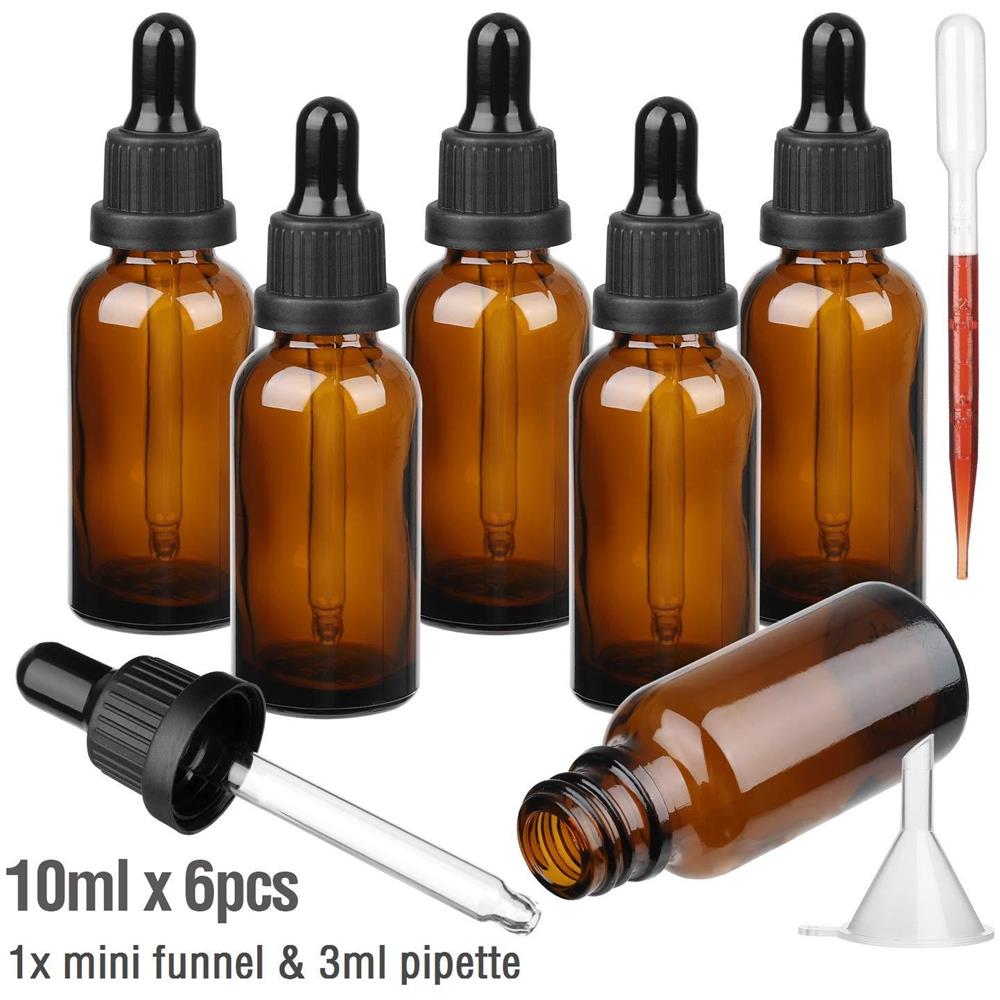 Bottiglia Hyber Cara Ambra Vetro Con Pipetta 6 X 10ml Dropper Bottiglie Riutilizzabili Per Le Miscele Di Olio Essenziale Aromatherapy - Foto 1