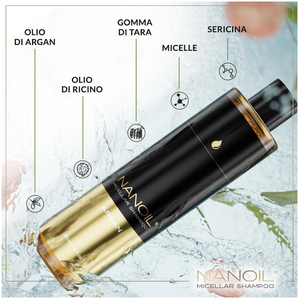 Shampoo Micellare All’argan Nanoil - Shampoo Micellare Ricco Di Olio Di Argan, 300 Ml, Protezione E Morbidezza, Effetto Lisciante, Perfetta Idratazione Dei Capelli - Foto 2