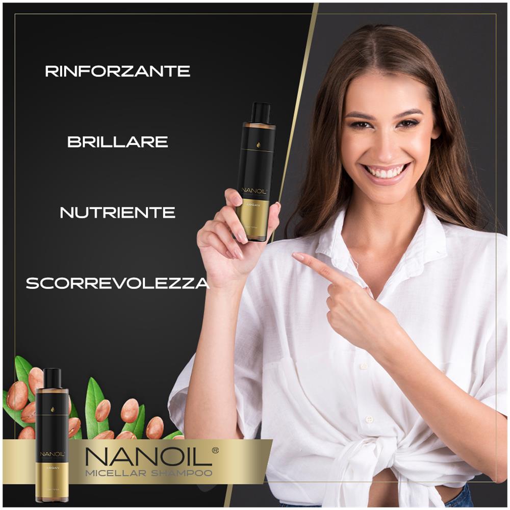 Shampoo Micellare All’argan Nanoil - Shampoo Micellare Ricco Di Olio Di Argan, 300 Ml, Protezione E Morbidezza, Effetto Lisciante, Perfetta Idratazione Dei Capelli - Foto 5