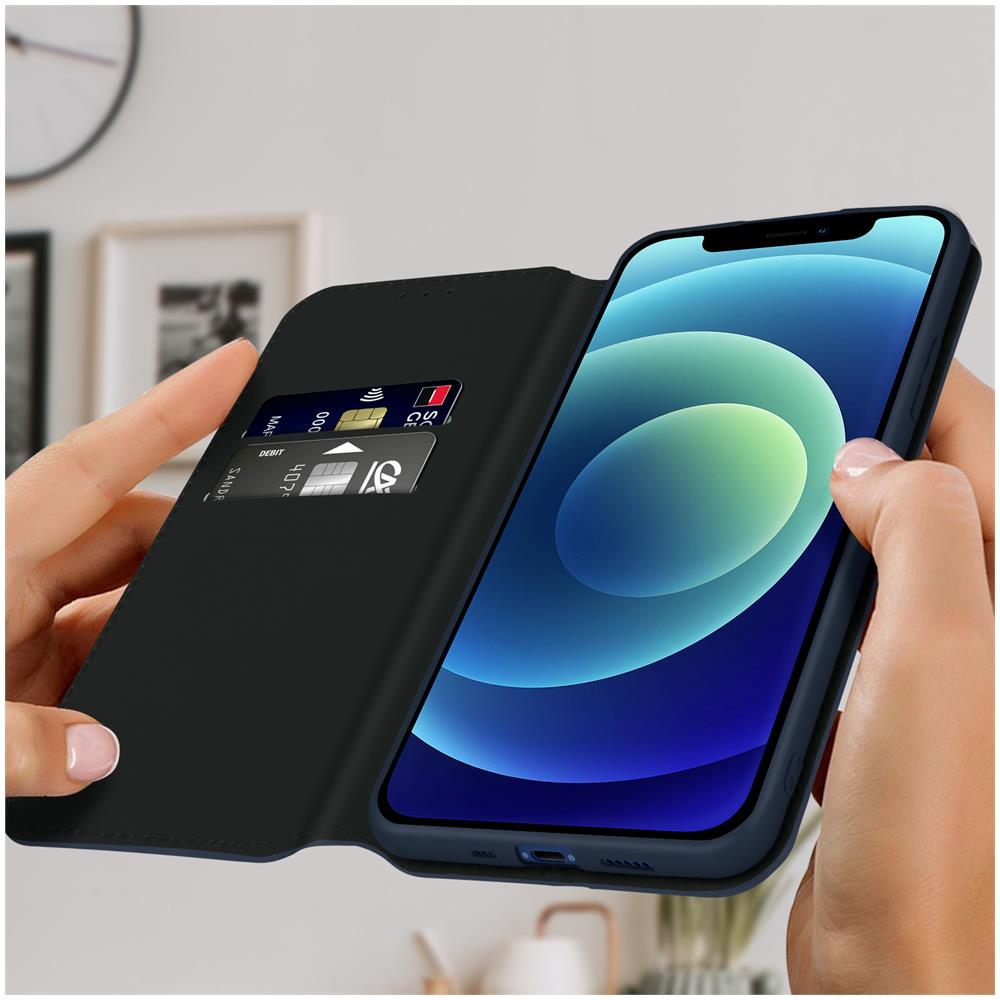 Custodia Folio Iphone 12 Mini Portafoglio Funzione Supporto Video Blu - Foto 2