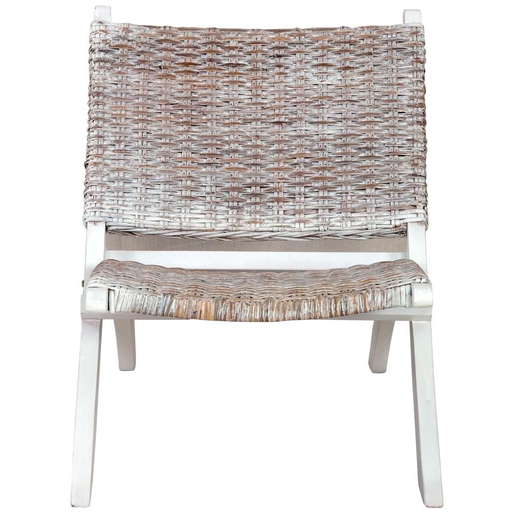 Sedia Relax Bianca in Rattan Kubu Naturale e Mogano Massello - Foto 3