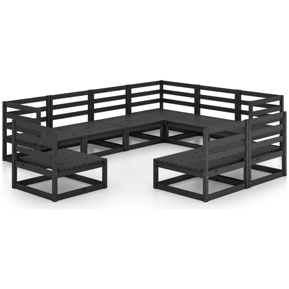 Set Divani da Giardino 9 pz Nero in Legno Massello di Pino - Foto 2