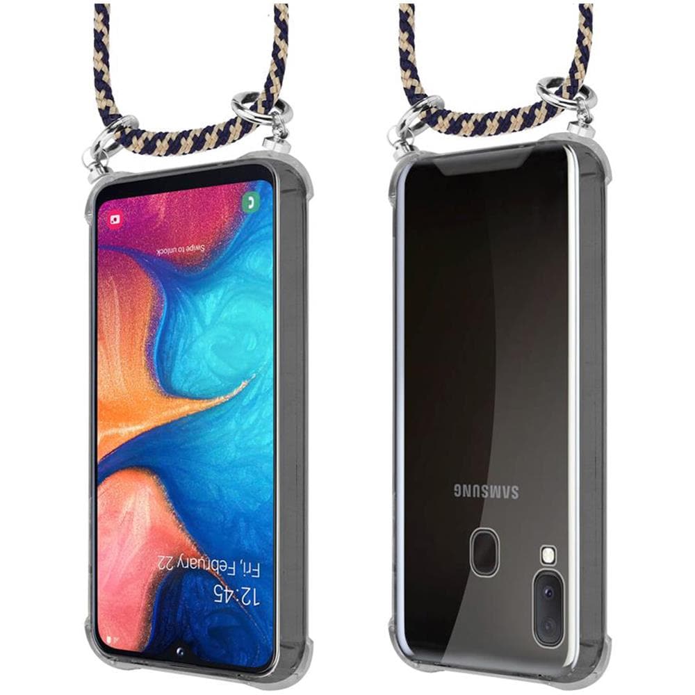 Catena Di Telefoni Cellulari Compatibile Con Samsung Galaxy A20e In Blu Scuro Giallo - Coperchio Protettivo In Silicone Con Anelli D'argento, Cinturino In Corda E Custodia Staccabile - Foto 8