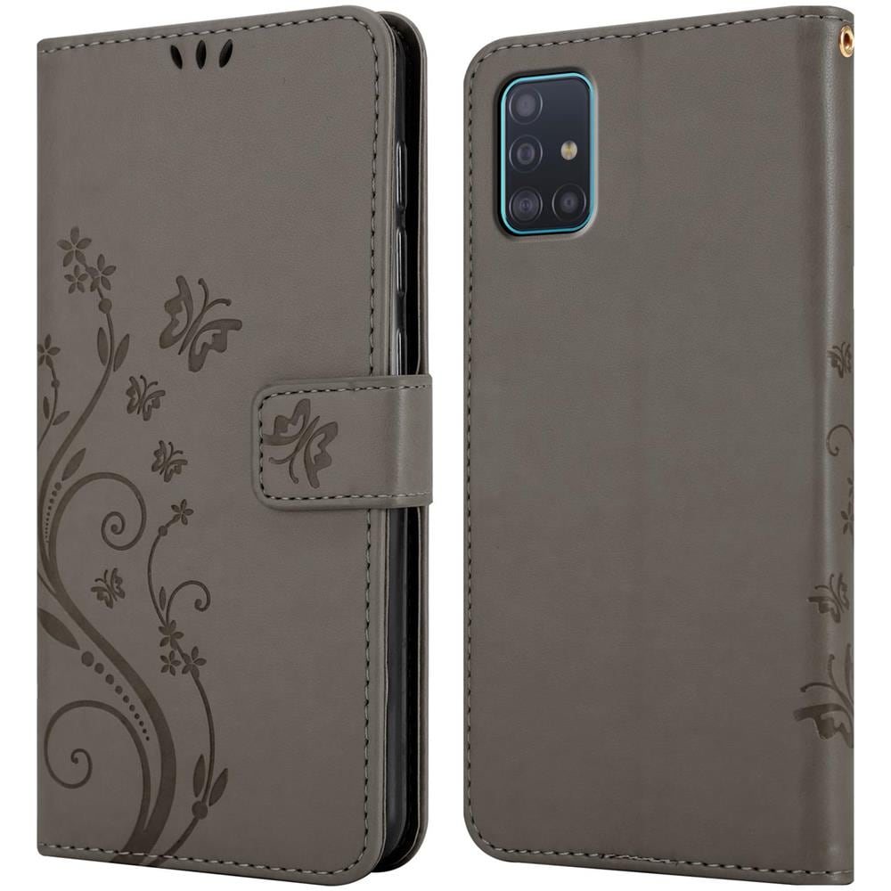 Custodia Compatibile Con Samsung Galaxy A51 5g In Grigio Fiore - Coperchio Protettivo In Design Floreale Con Chiusura Magnetica, Funzione Stand E Slot Per Carte - Foto 8
