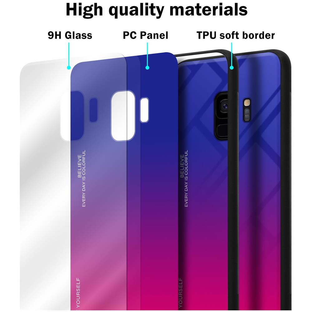Custodia Compatibile Con Samsung Galaxy S9 In Viola - Rosso - Coperchio Protettivo Bicolore In Vetro Temperato E Silicone Tpu - Foto 7