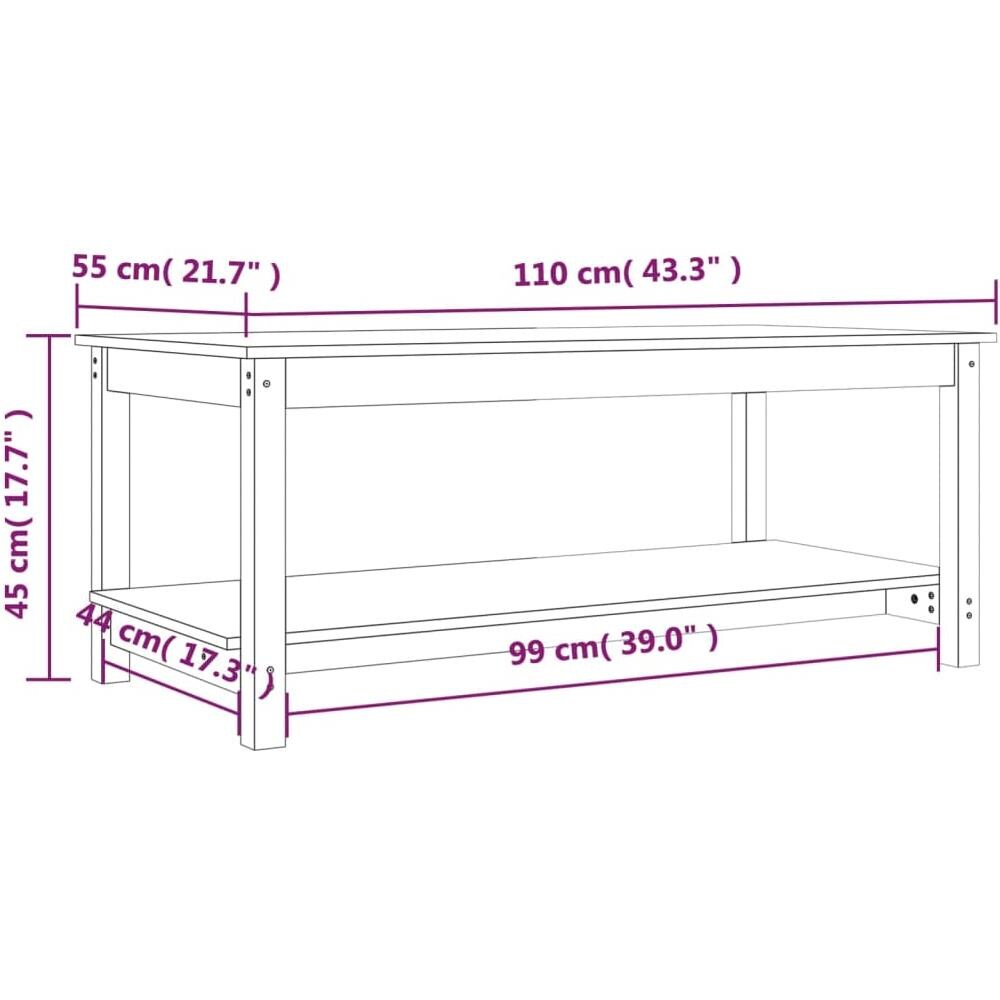 Tavolino da Salotto Bianco 110x55x45 cm Legno Massello di Pino - Foto 2