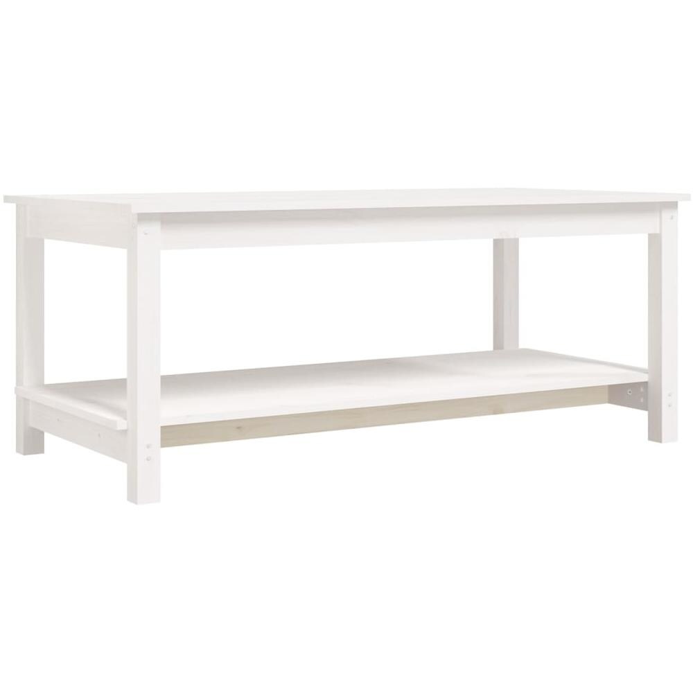 Tavolino da Salotto Bianco 110x55x45 cm Legno Massello di Pino - Foto 1