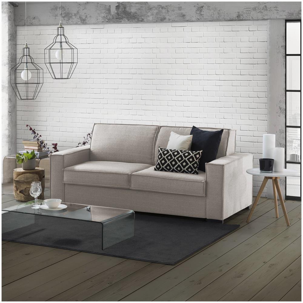 Divano Letto Abigail, Divano A 2 Posti Large, 100% Made In Italy, Sofà Soggiorno Con Apertura Girevole, In Tessuto Imbottito, Con Braccioli Standard, Cm 200x95h90, Tortora - Foto 1